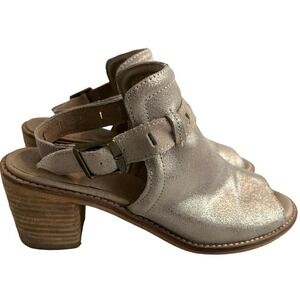 Diba True Casa Loma Up Front Stack Booties Sz 8.5 Champagne Leather Ankle Strap
